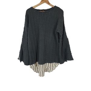 NWT Suzanne Betro Womens XL Cable Knit Faux Shirt Lightweight Bell Sleeve Top